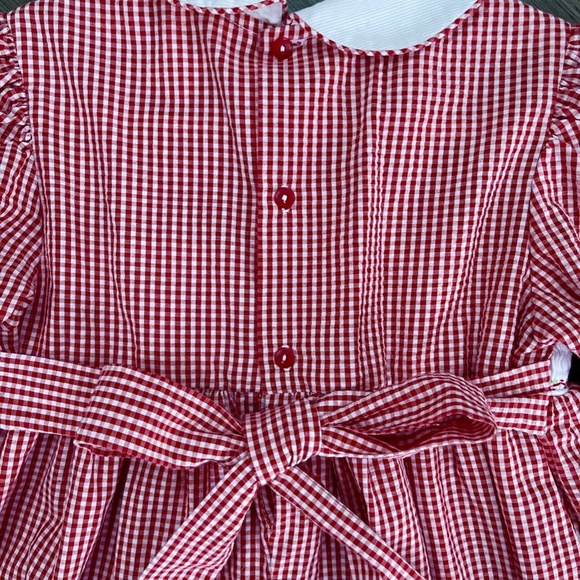 Beautiful Smocked Red and White Gingham Classic Dress with Cherries - Picture 5 of 6